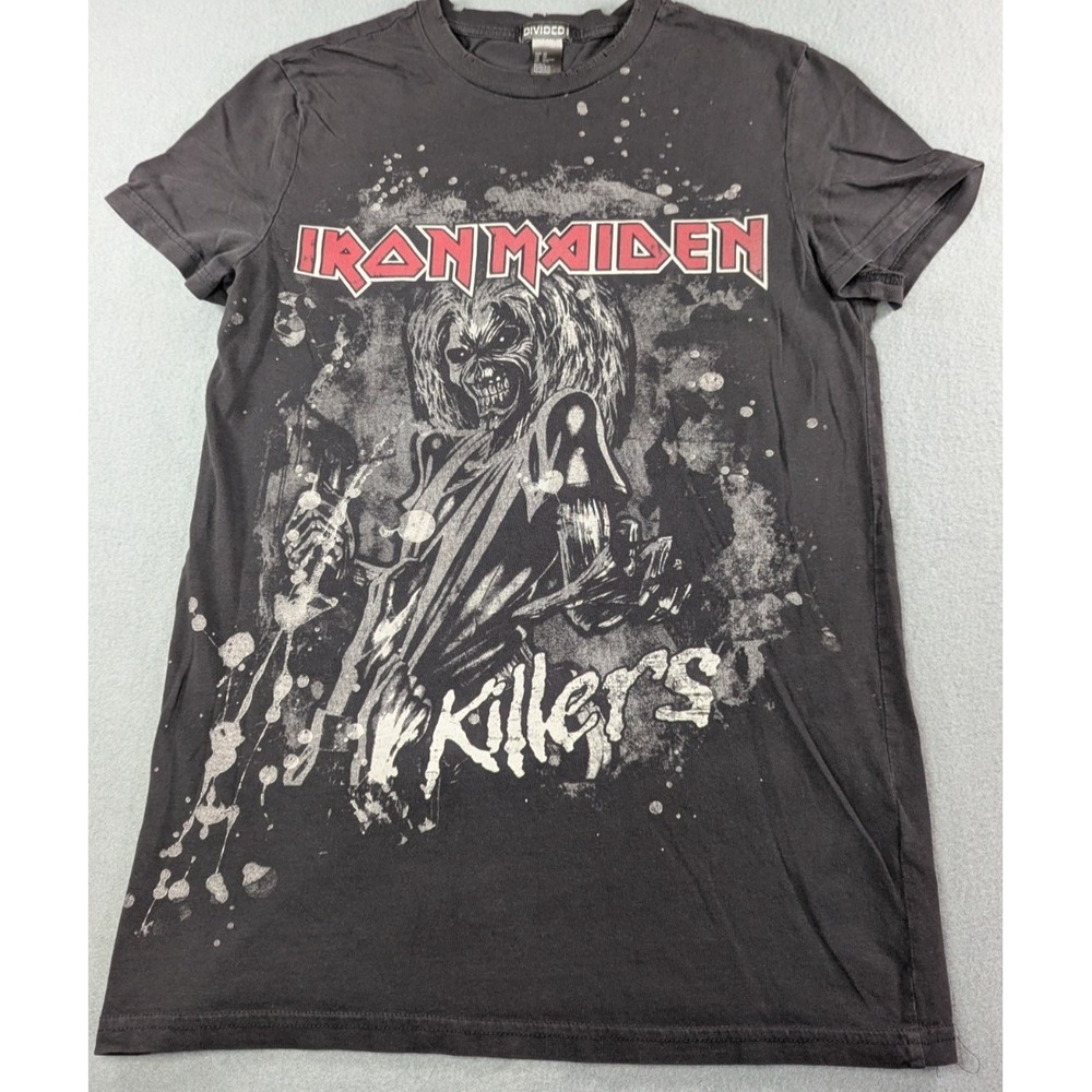 H&M Divided Mens Iron Maiden Killers Graphic T-Shirt XS Black Distressed‎